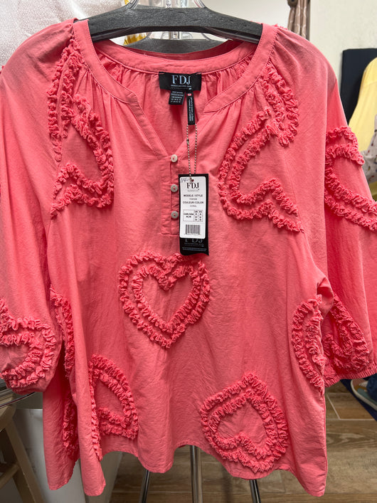 FDJ coral hearts embellished cotton blouse