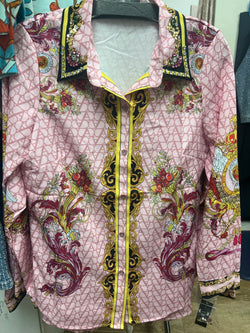 AZI pink gold multi button up shirt