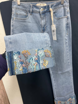 Charlie B embroidered cuff light blue jeans