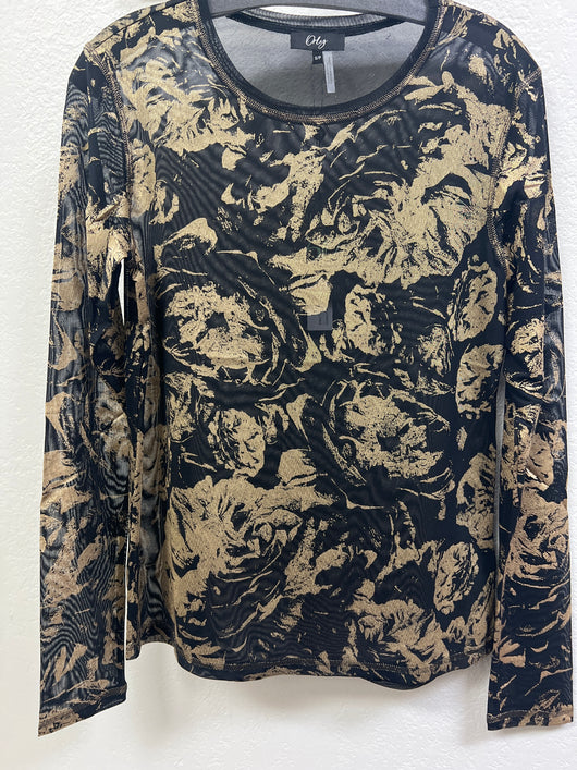 Orly sheet black gold long sleeve top