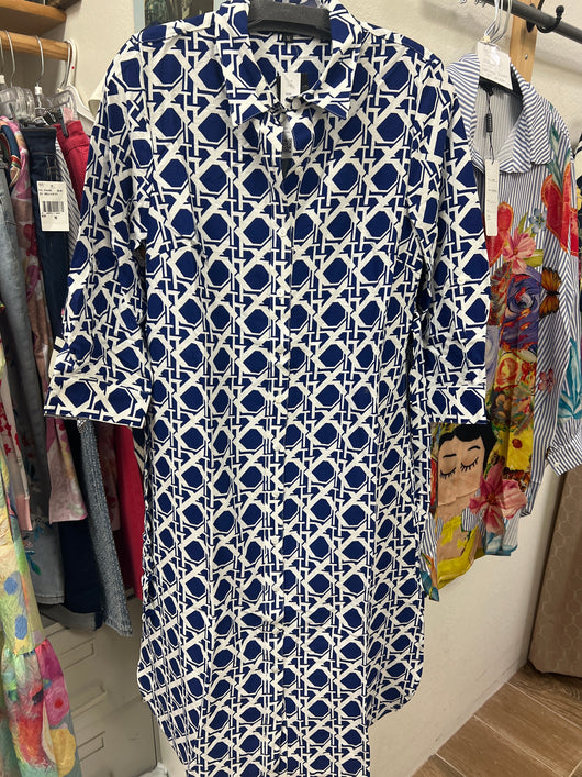 Boho chic navy & white dress