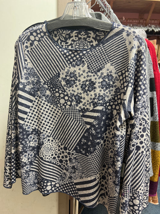 Trisha Tyler reversible denim & ivory l/s top