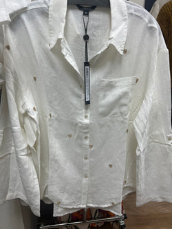 Charlie B gold heart embroidered white linen