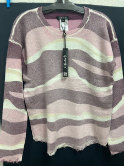 Charlie B burgandy stripe reversible sweater