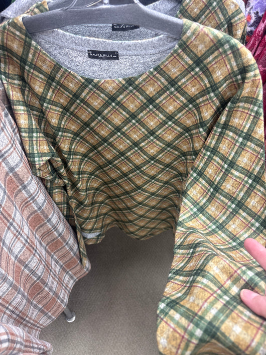 Nally & Millie green & yellow plaid top