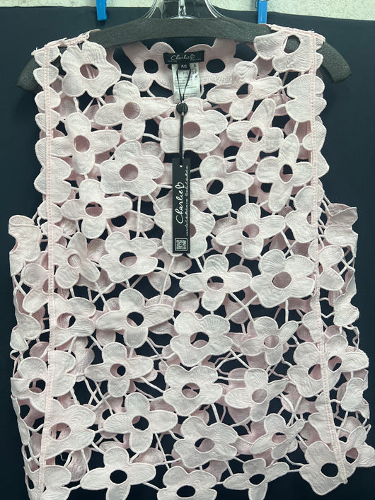 Charlie B petal pink floral cutout sleeveless top
