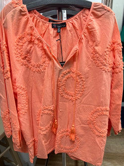 Carre Noir papaya tone on tone embroidered blouse
