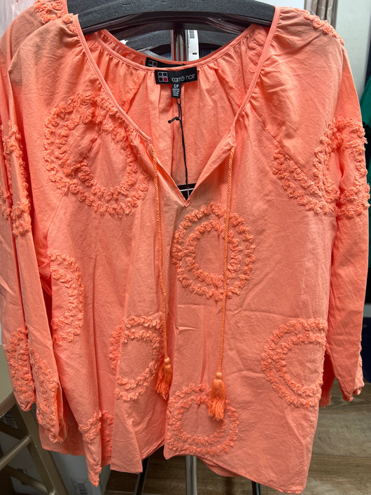 Carre Noir papaya tone on tone embroidered blouse