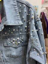 Davi & Dani denim jacket w/ pearls & rhinestones