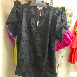 Entro black eyelet ruffle sleeve top