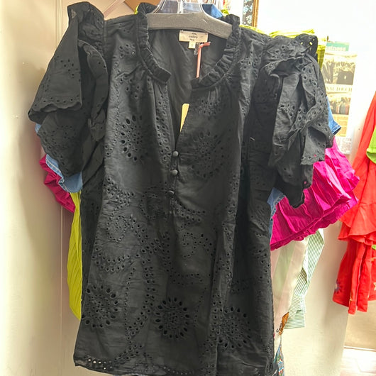 Entro black eyelet ruffle sleeve top