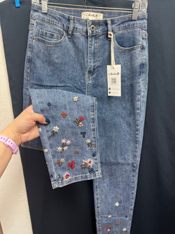 Charlie B medium wash floral beaded jeans