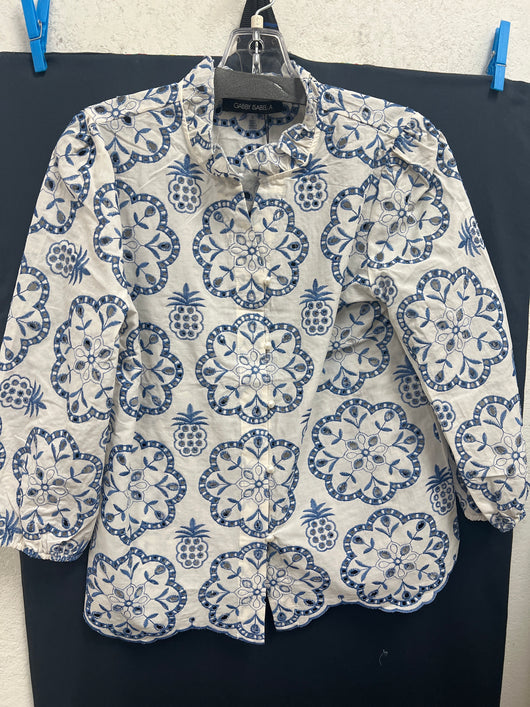 Gabby Isabella blue white eyelet top