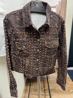 AZI leopard crystal denim jacket
