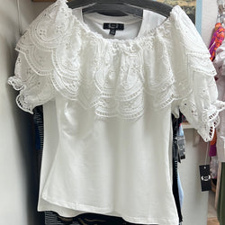 AZI white top with lace ruffle