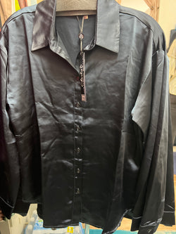 Charlie B satin button up blouse navy