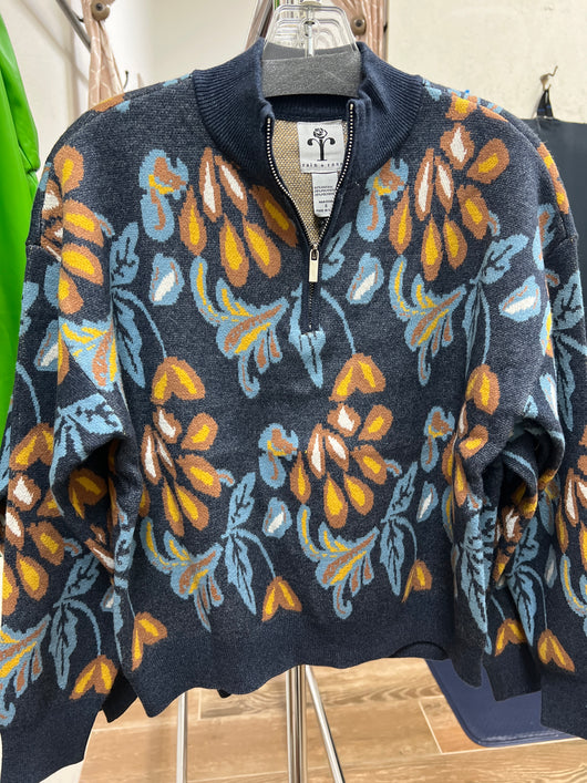 Rain & Rose navy mustard pullover sweater