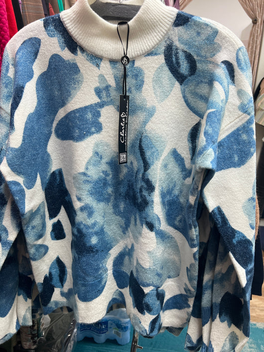 Charlie B navy storm white blue floral sweater
