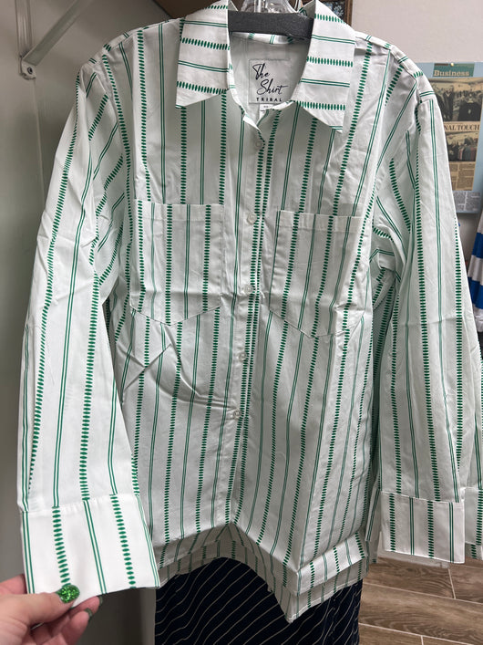 Tribal “The Shirt” white w/ Kelly green stripe