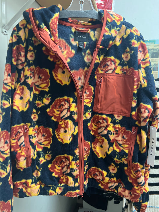 Tribal night sky navy floral fleece jacket