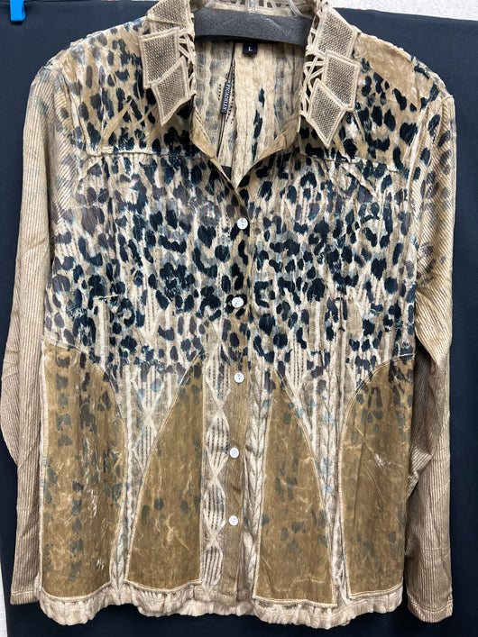 Picadilly leopard tan button up shirt