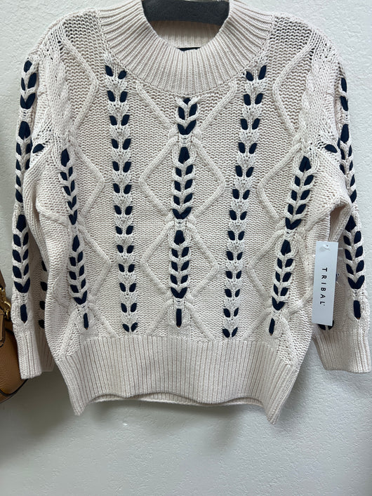 Tribal beige moonstone cable sweater