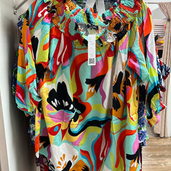 Boho chic multi abstract colorful top