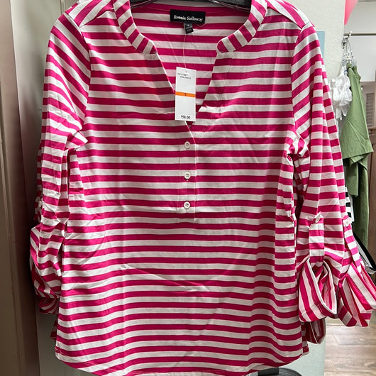 Ronnie Salloway pink white stripe tab sleeve shirt