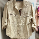XCVI beige snap up shirt zip pockets
