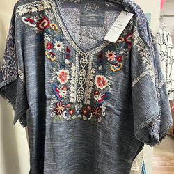 Caite chambray embroidered top