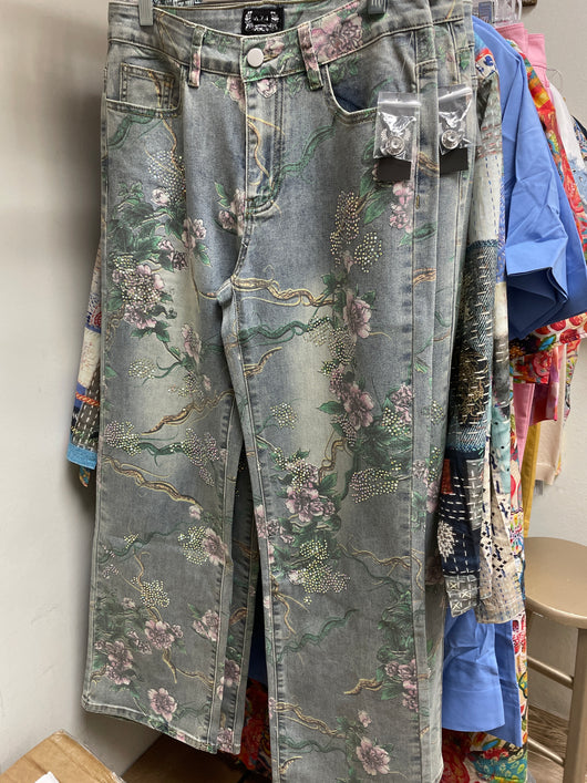 AZI floral denim sequin jeans