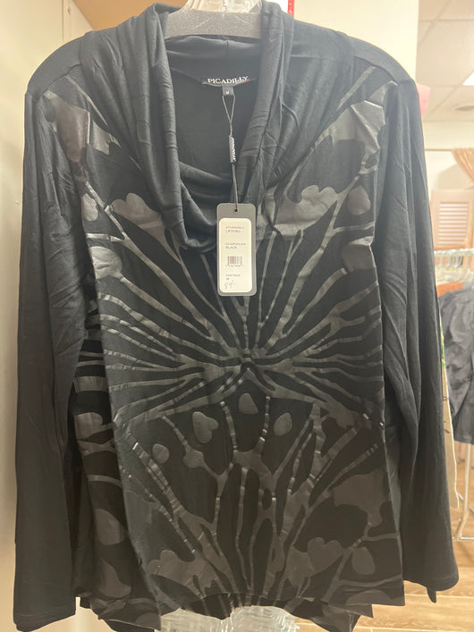 Picadilly black cowl neck printed top
