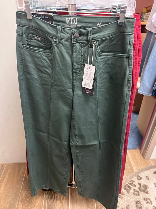 FDJ Olivia wide leg pintuck jeans spruce green