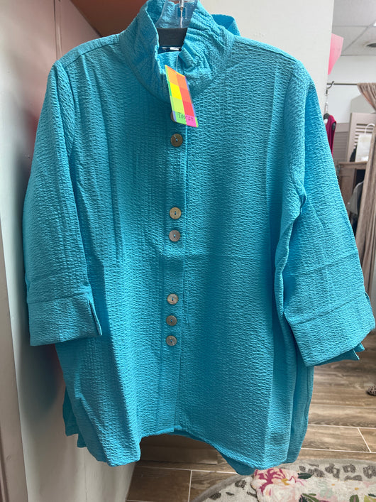 Toofan textured aqua button up tunic
