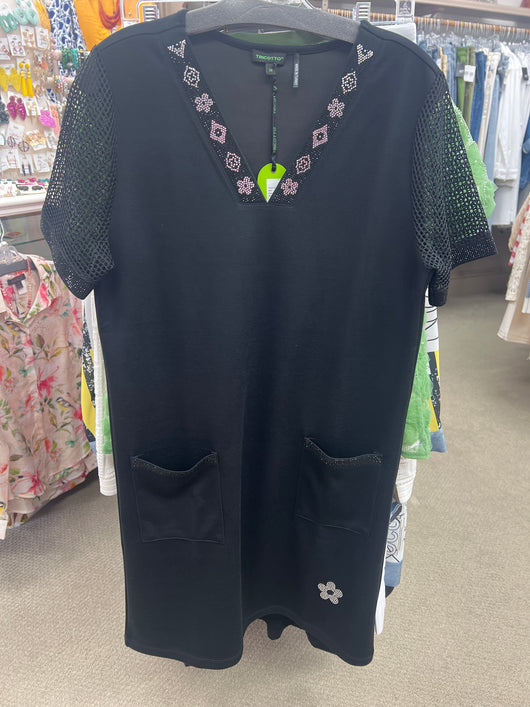 Tricotto black mesh sleeve dress