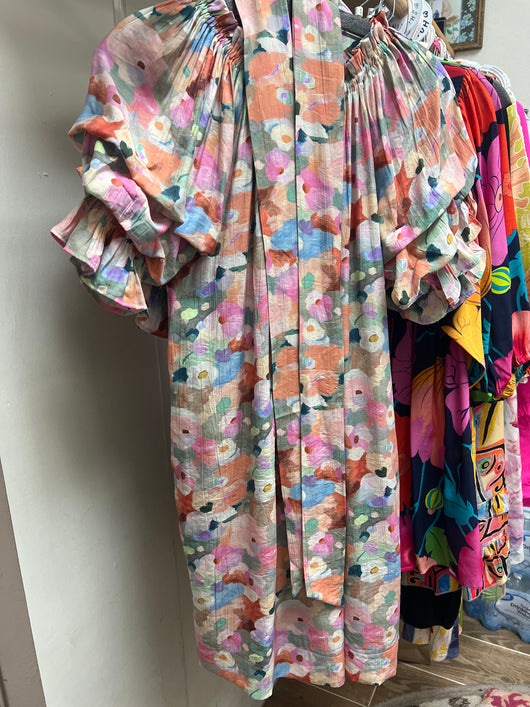Lior floral elastic tiered sleeve dress