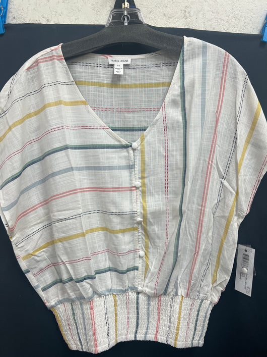 Tribal bayberry stripe smocked top