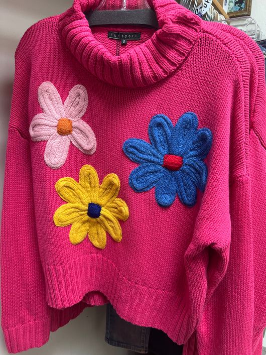 FunSport pink chunky flowers sweater