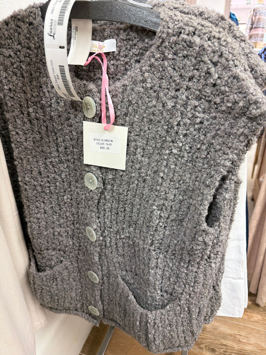 Me & Gee Taupe Knit Vest - One Size