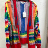 Davi & Dani rainbow stripe crochet cardi