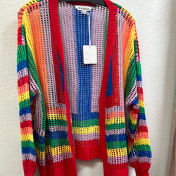 Davi & Dani rainbow stripe crochet cardi