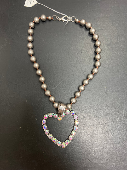 Navajo pearl bling heart necklace