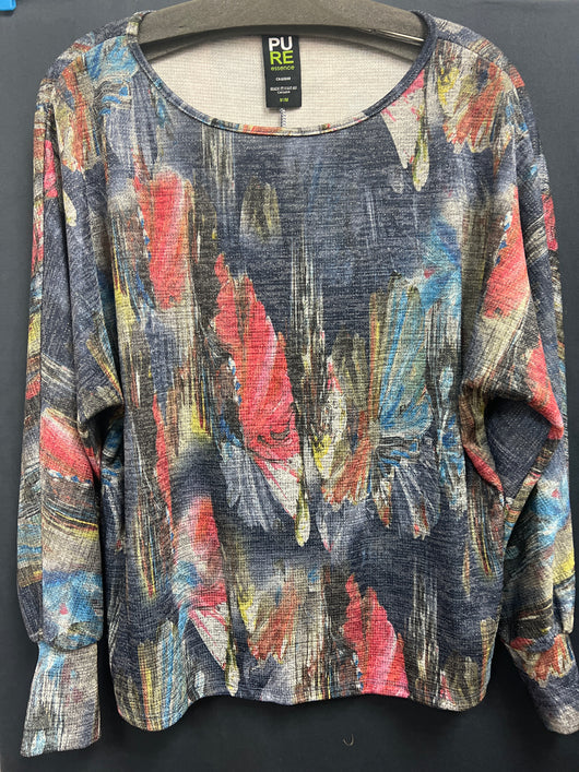 PURE round neck navy shimmer l/s top