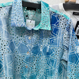 APNY blue aqua white eyelet shirt