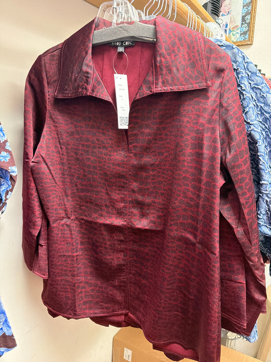 Boho chic maroon animal print top