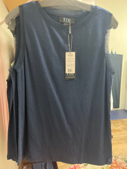 FDJ boat neck cami w/ sheer trim navy