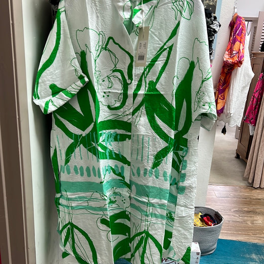 Neon white green mint button up dress
