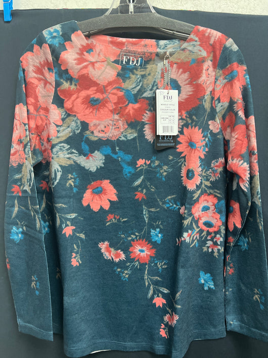 FDJ teal phoebe floral 3/4 top