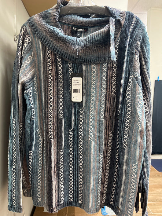 Picadilly blue stripe white stitched sweater