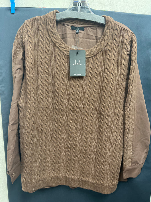 JOH brown knit sweater top with woven back